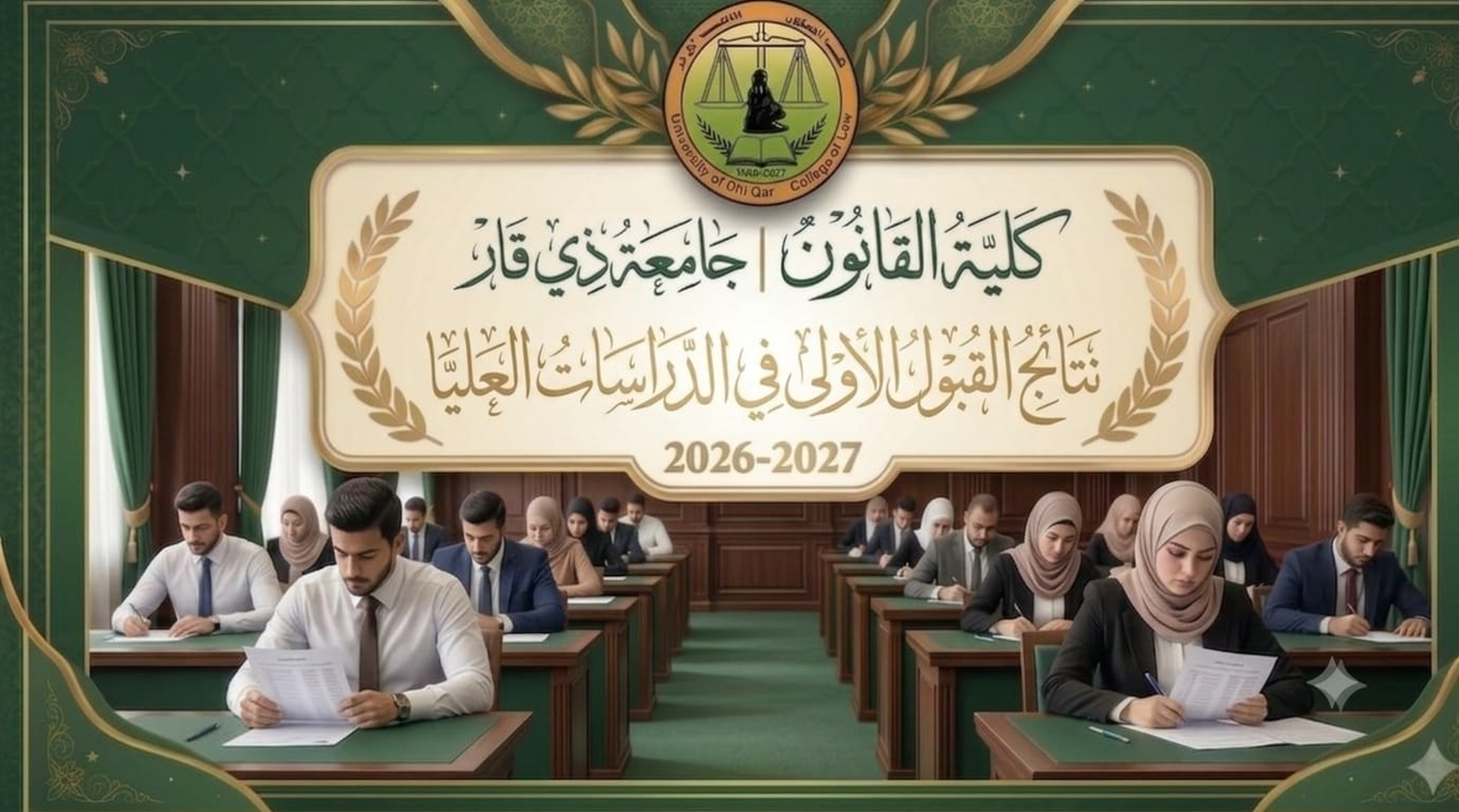 تُعلن عمادة كلية القانون / جامعة ذي قار، إلى جميع المتقدمين للدراسات العليا للعام الدراسي